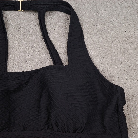 Lands End Tankini Top Women 18 Black Square Neck Textured Pad Bra Swimsuit Beach - Picture 2 of 11